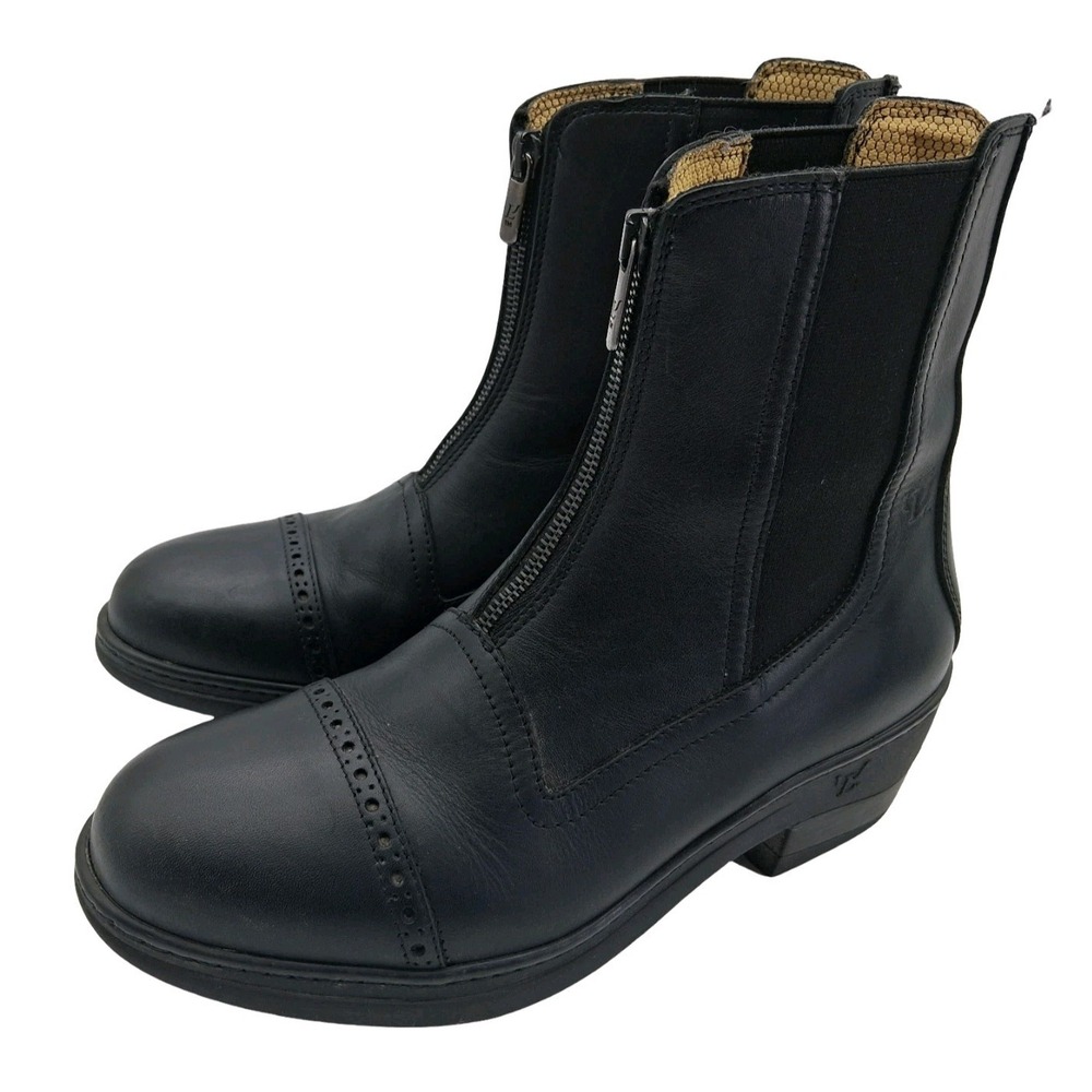 Landi Boots Womens Size 9 Black Leather Ankle Riding Zip Cap Toe Made Italy